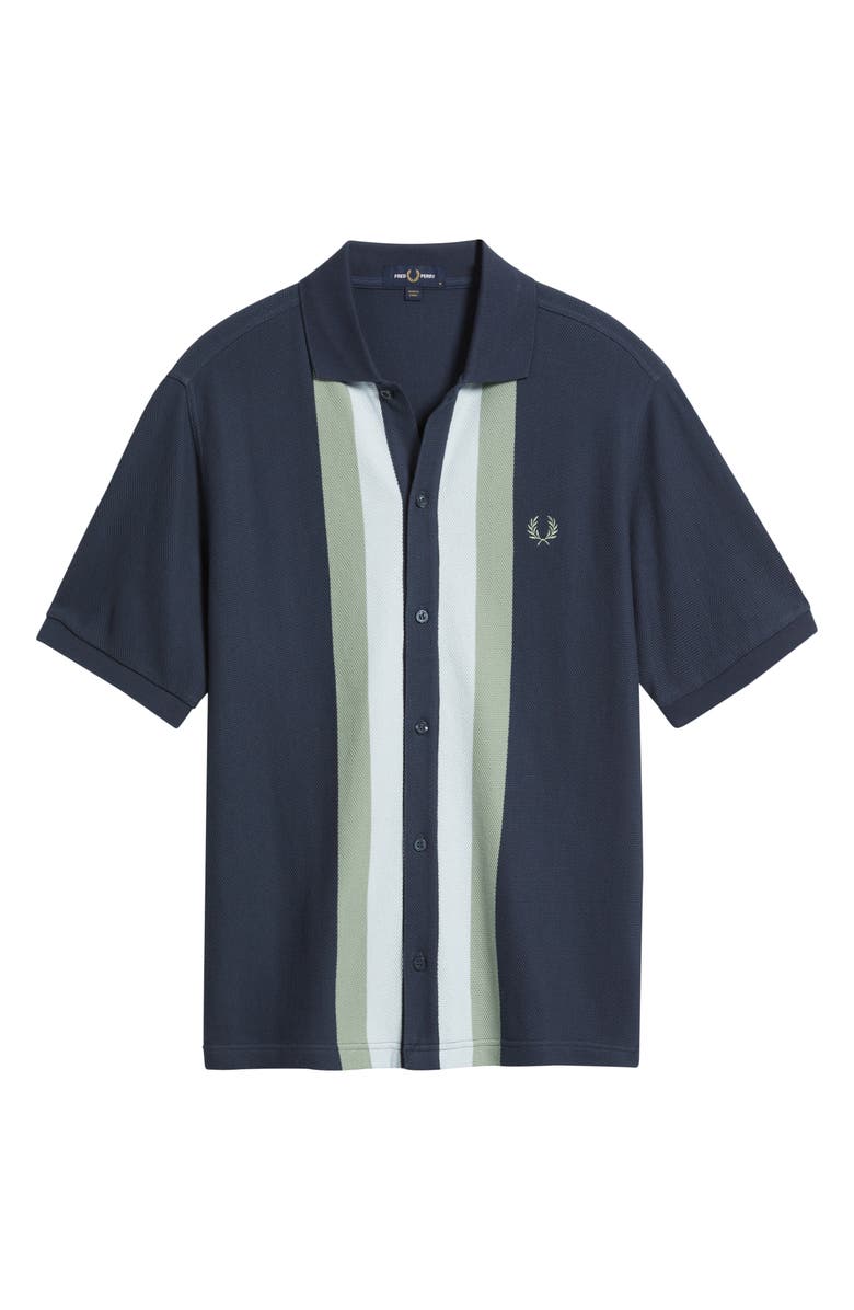 Fred Perry Stripe Cotton Piqué Camp Shirt, Alternate, color, Dark Airforce