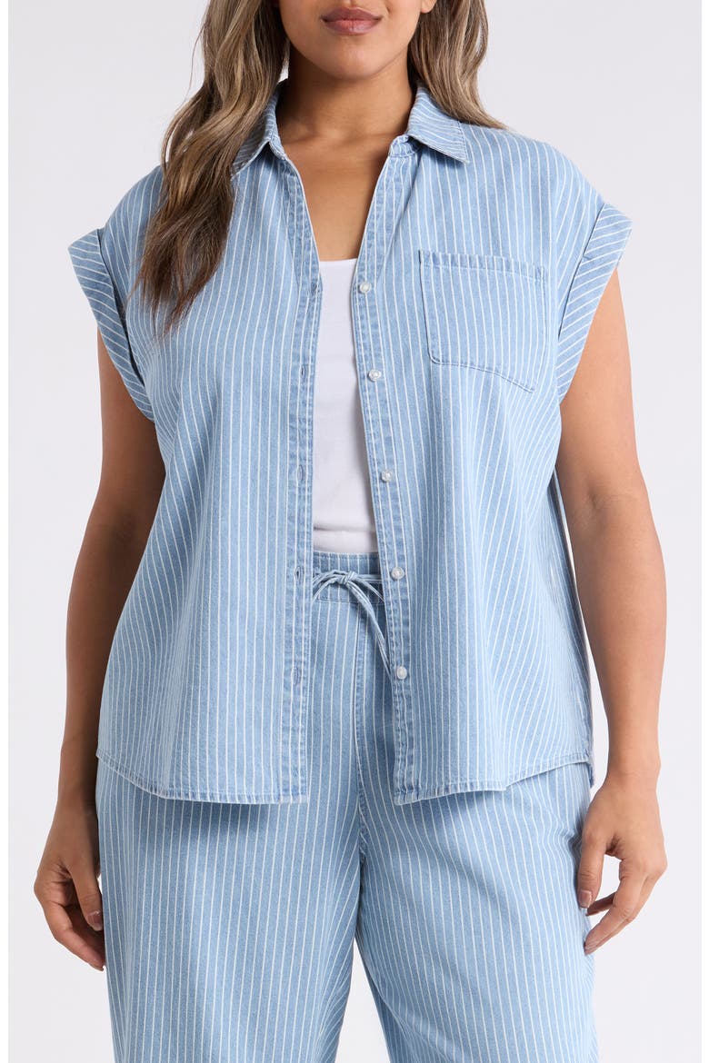 Stripe Cotton Button-Up Shirt, Main, color, MEDIUM WASH / WHITE