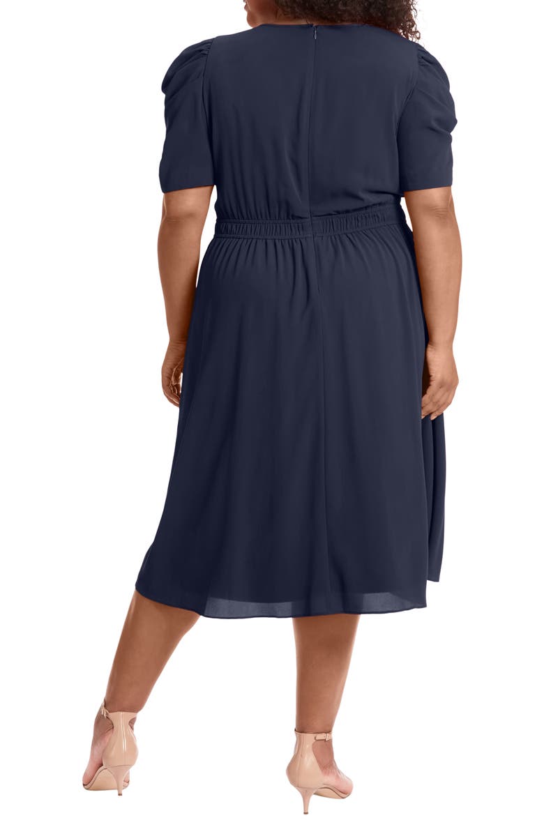 London Times Shirred Crewneck Midi Dress, Alternate, color, Nvy449