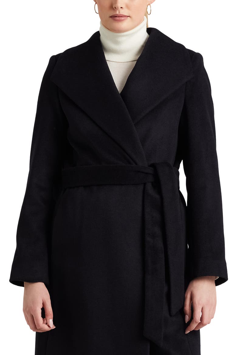 Belted Wool Blend Wrap Coat, Alternate, color, REGAL NAVY
