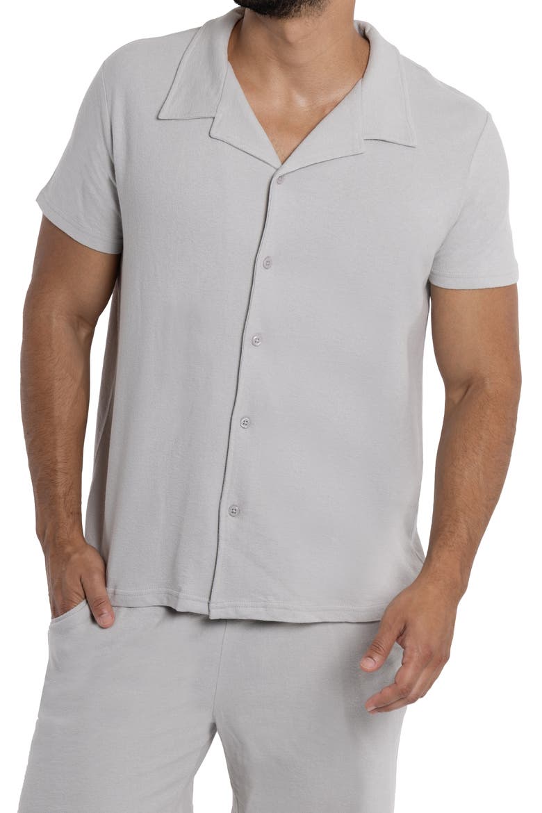 Relaxed Cotton & Hemp Button-Down Polo, Alternate, color, GRAY