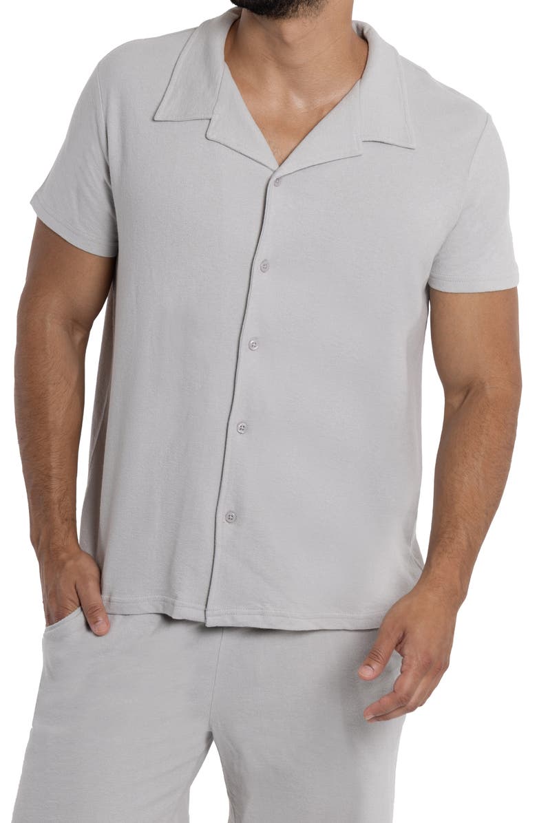 Spring + Mercer Relaxed Cotton & Hemp Button-Down Polo, Alternate, color, Gray