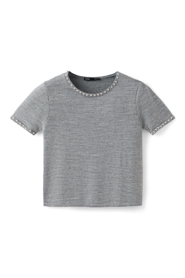 Studded Short Sleeve Sweater, Alternate, color, MEDIUM HEATHER GREY