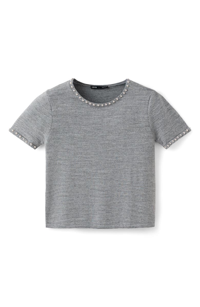 MANGO Studded Short Sleeve Sweater, Alternate, color, Medium Heather Grey