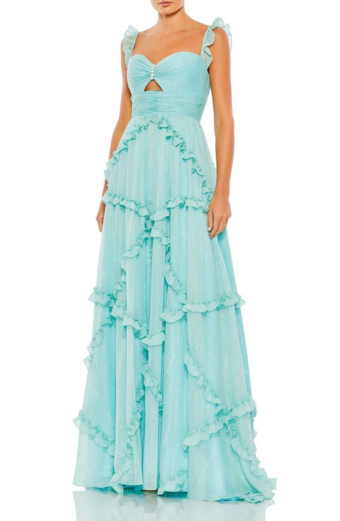 Ruffle Tiered Sleeveless Flowy A Line Gown