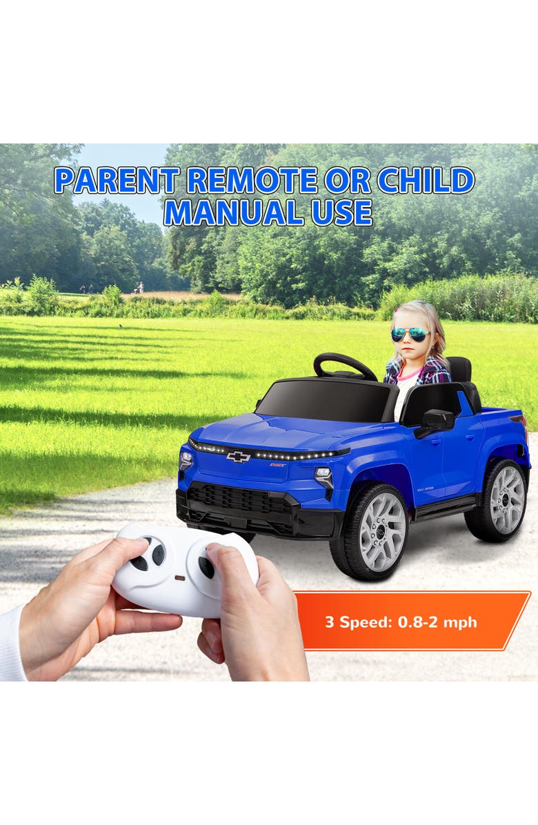 Qaba Chevrolet Silverado EV RST 12V Kids Electric Car w/ Remote, Alternate, color, Blue