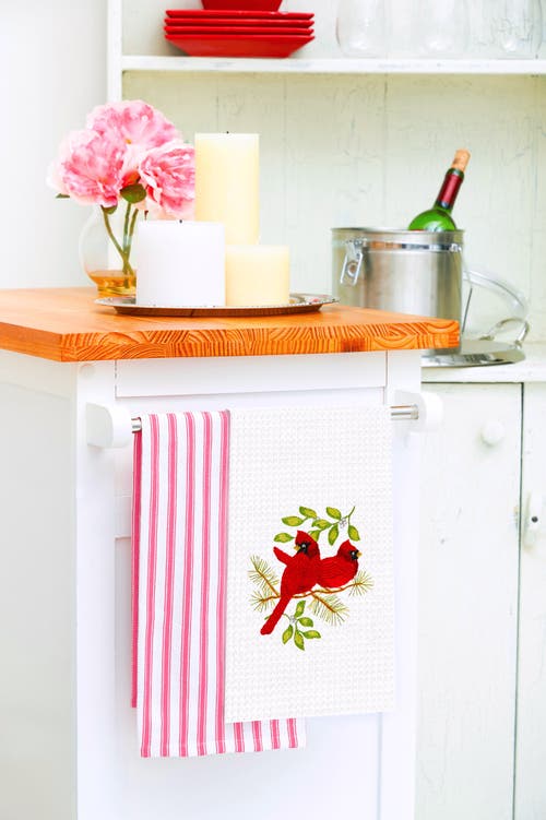 C & F Home C&f Home Song Bird Cardinals Waffle Weave Cotton Kitchen Towel In White