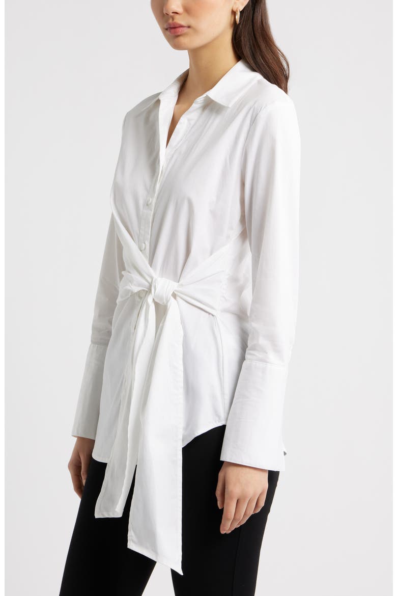 Waist Tie Cotton Poplin Button-Up Shirt, Alternate, color, WHITE