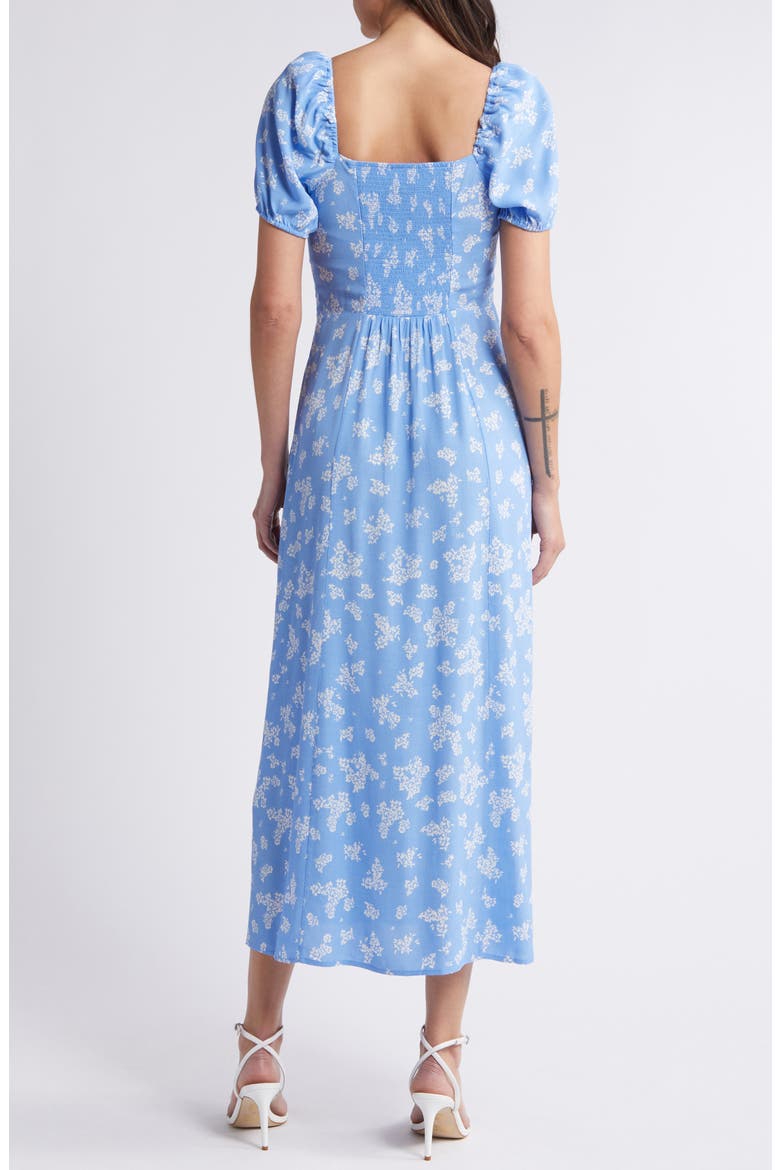 Floral Puff Sleeve Midi Dress, Alternate, color, BLUE LIGHT