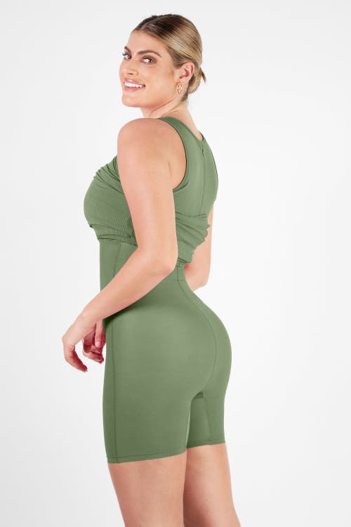 Popilush Shapewear Modal Tummy Control Midi Dress In Army Green