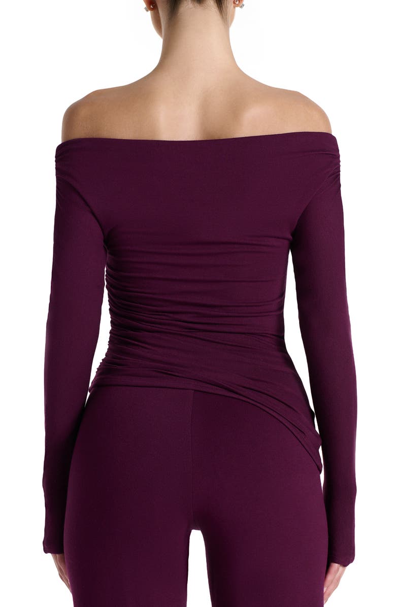 Naked Wardrobe Off the Shoulder Ruched Top, Alternate, color, Dark Plum