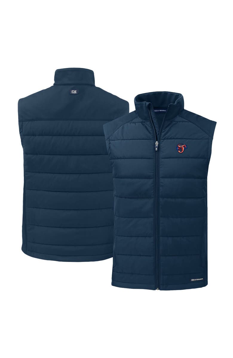Cutter & Buck Men's Cutter & Buck Navy Jacksonville Jumbo Shrimp Evoke Hybrid Eco Softshell Recycled Full-Zip Vest, Main, color, 