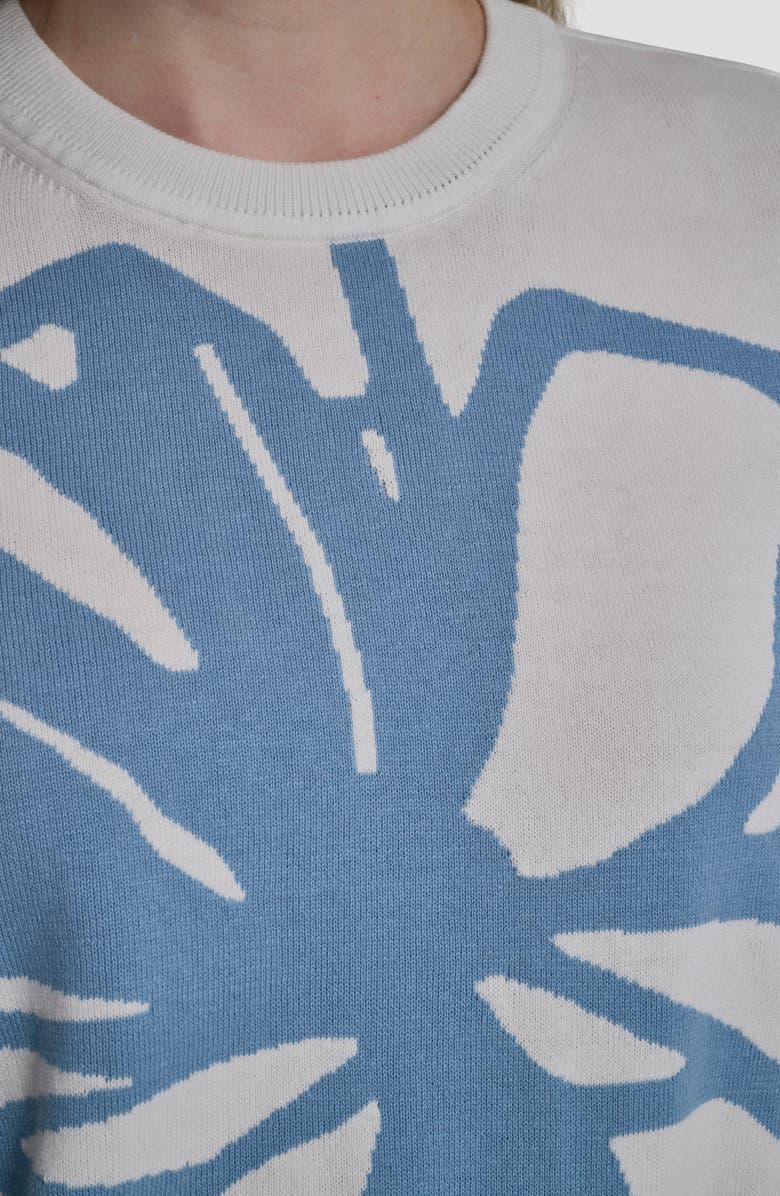 DKNY Graffiti Floral Jacquard Short Sleeve Sweater, Alternate, color, Ivory/ Sky