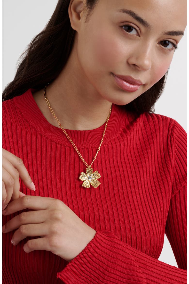 Petrice Flower Pendant Necklace, Alternate, color, GOLD TONE / PEARL / CLEAR