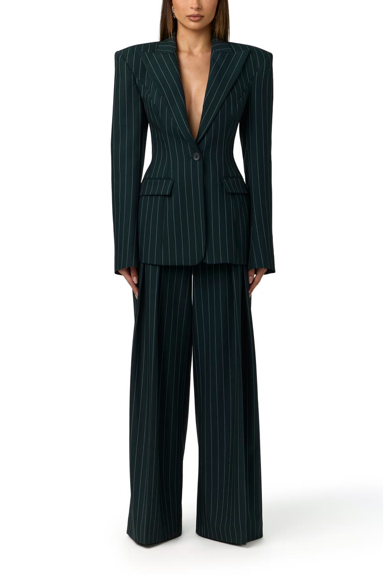 Pinstriped Suited Blazer, Alternate, color, MIDNIGHT TEAL