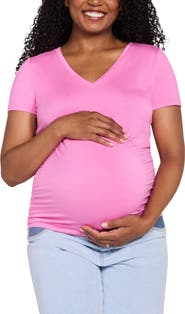 MOTHERHOOD MATERNITY V-Neck Side-Ruched Maternity Short Sleeve Tee
