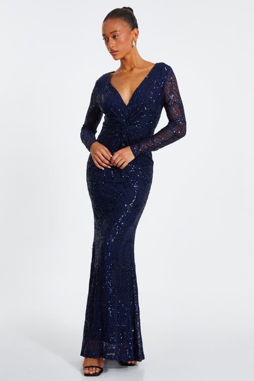 Quiz Plus Size Sequin Long Sleeve Maxi Dress In Navy