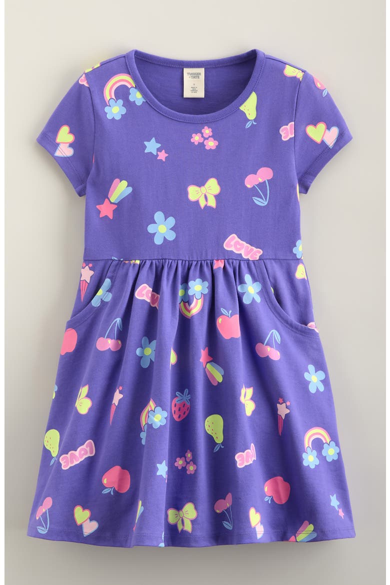 Kids' Print Pocket Dress, Main, color, PURPLE OPULENCE STICKER ICONS