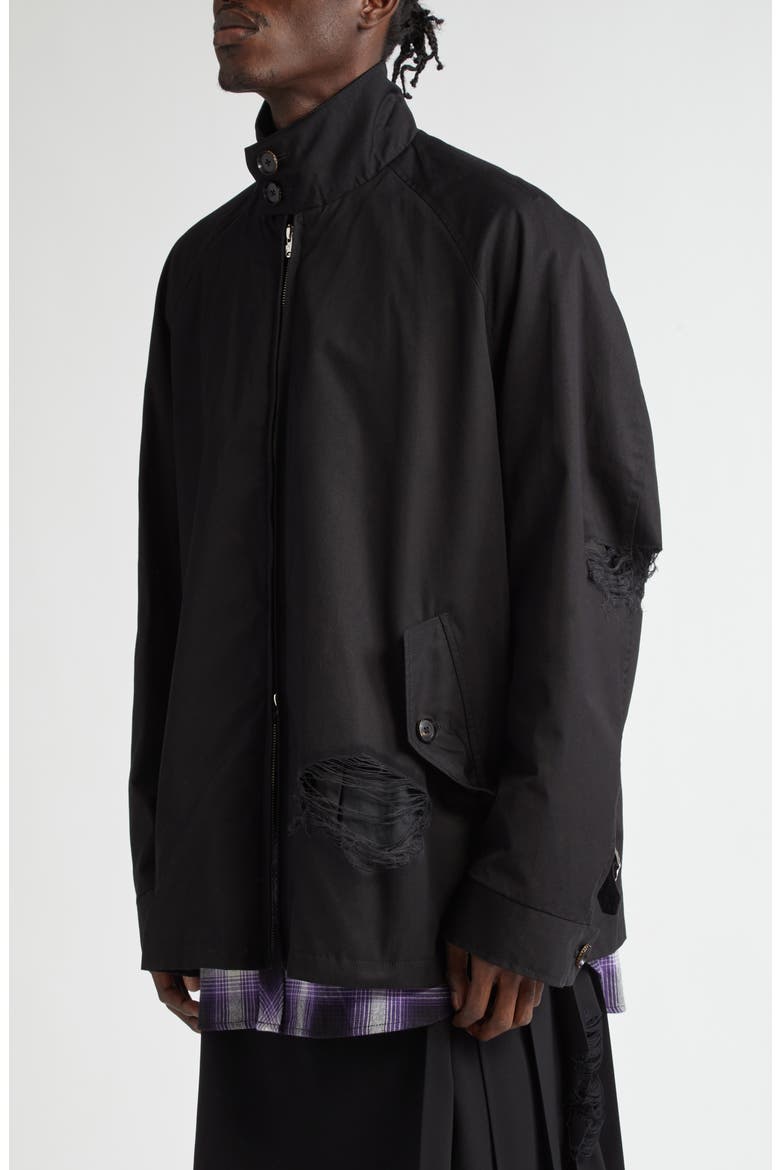 Dog Ear Ripped Cotton Jacket, Alternate, color, BLACK