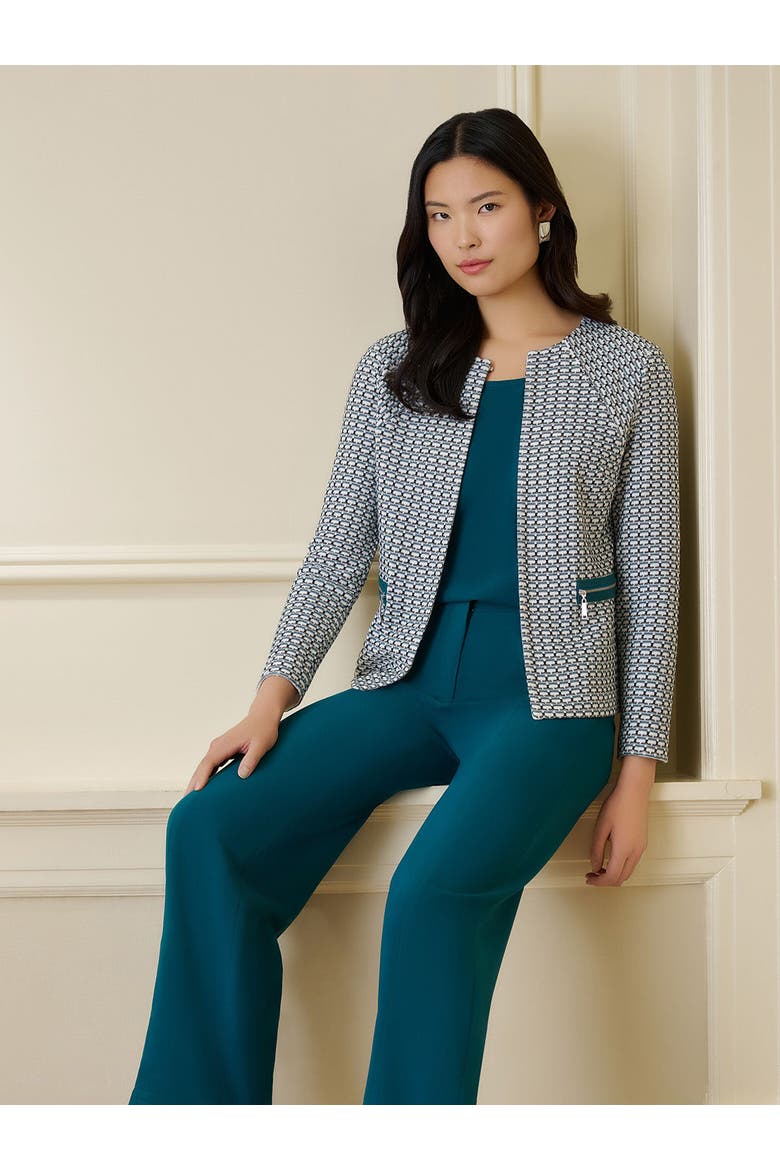 Heritage Tri-Color Basketweave Knit Jacket, Alternate, color, Spruce/White/Black