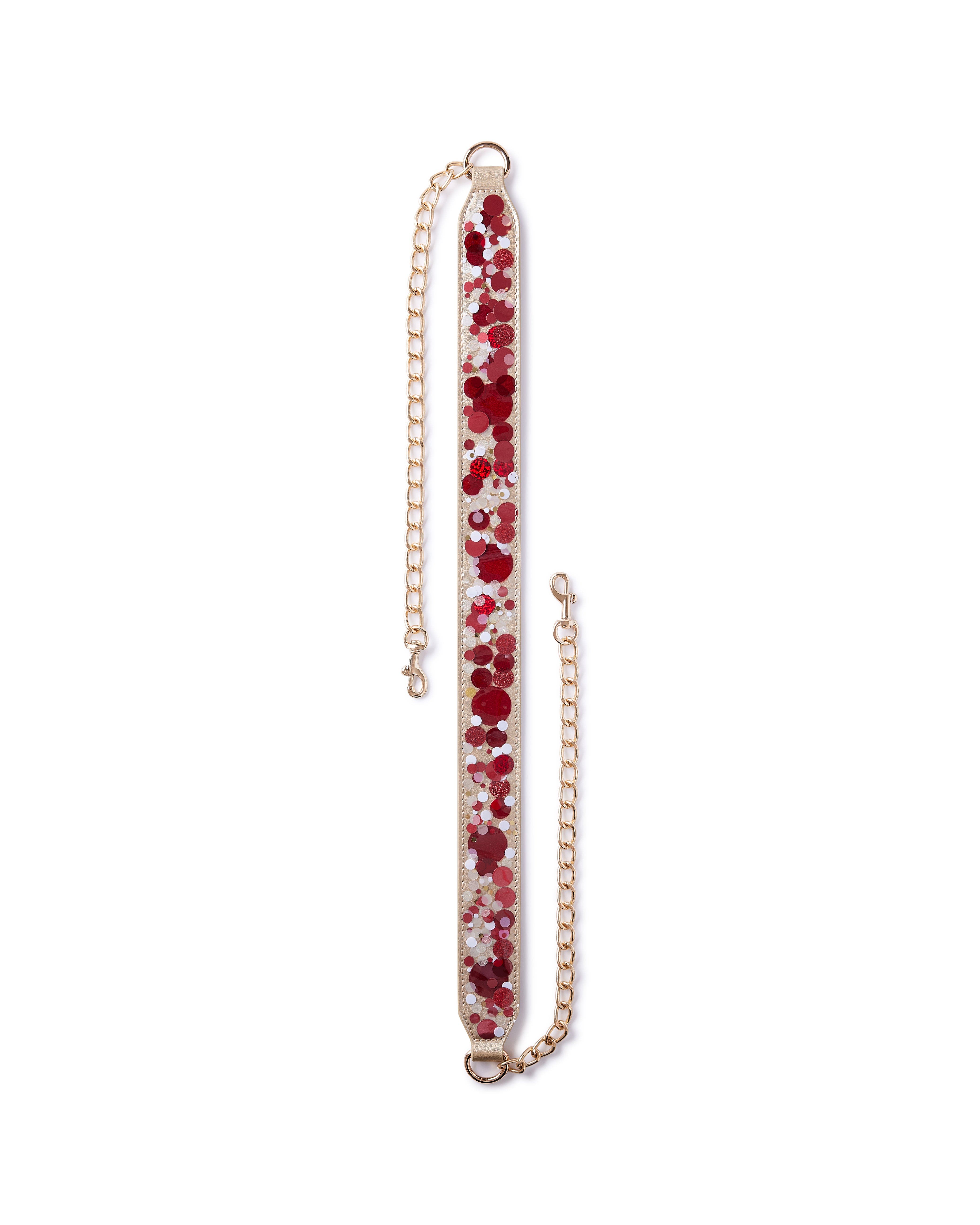 Rally Red Confetti Adjustable Belt Bag Strap - 48-Inch Gold Chain with Red Confetti Vegan Leather for Cooper and Stadium Clear Bags, Main, color, Red