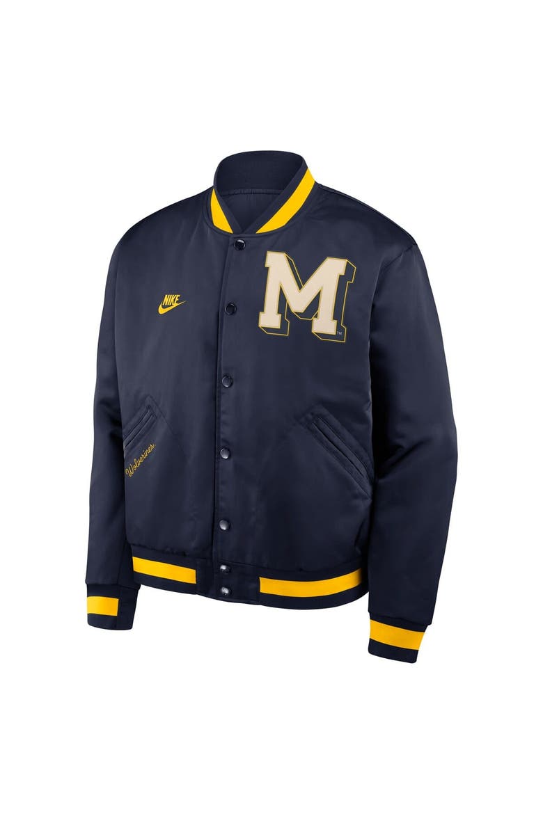Men's Nike Navy Michigan Wolverines Legacy Full-Snap Bomber Jacket, Alternate, color, Navy