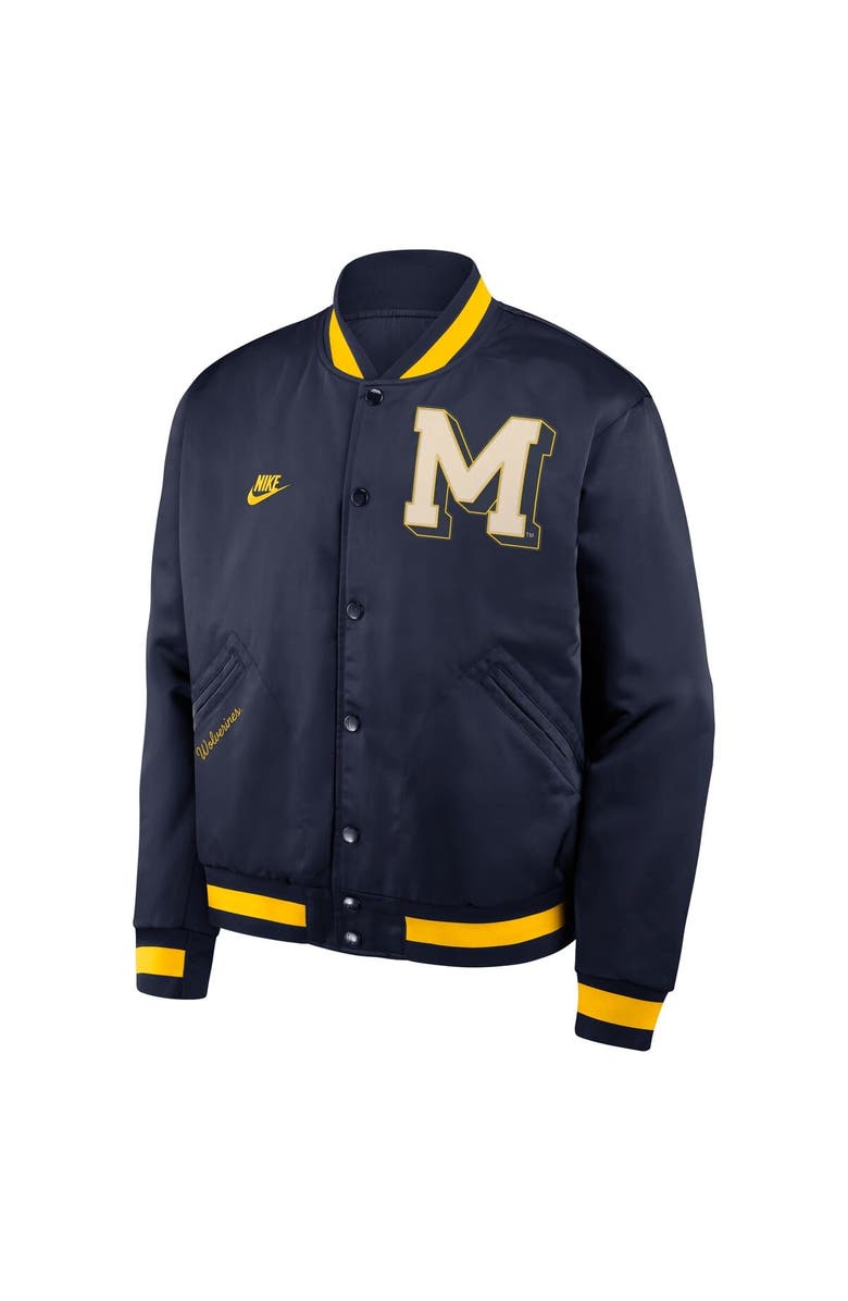 Nike Men's Nike Navy Michigan Wolverines Legacy Full-Snap Bomber Jacket, Alternate, color, Navy