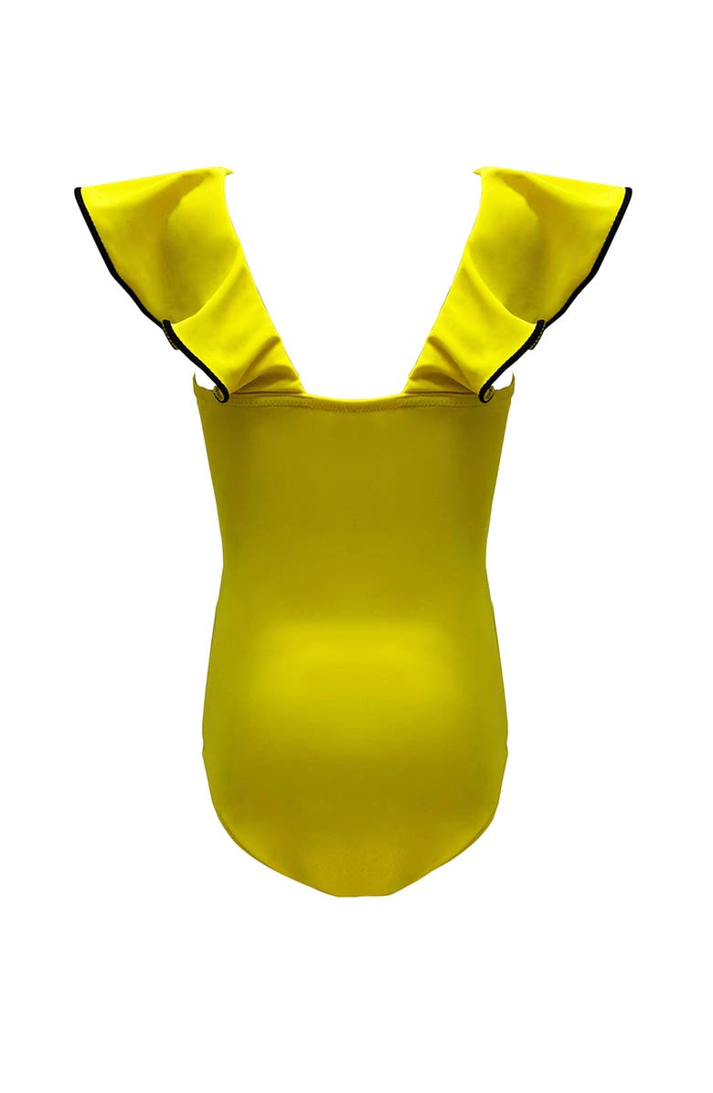 NESSI BYRD Ruffled V-Neck Belted One-Piece Swimsuit, Alternate, color, Yellow