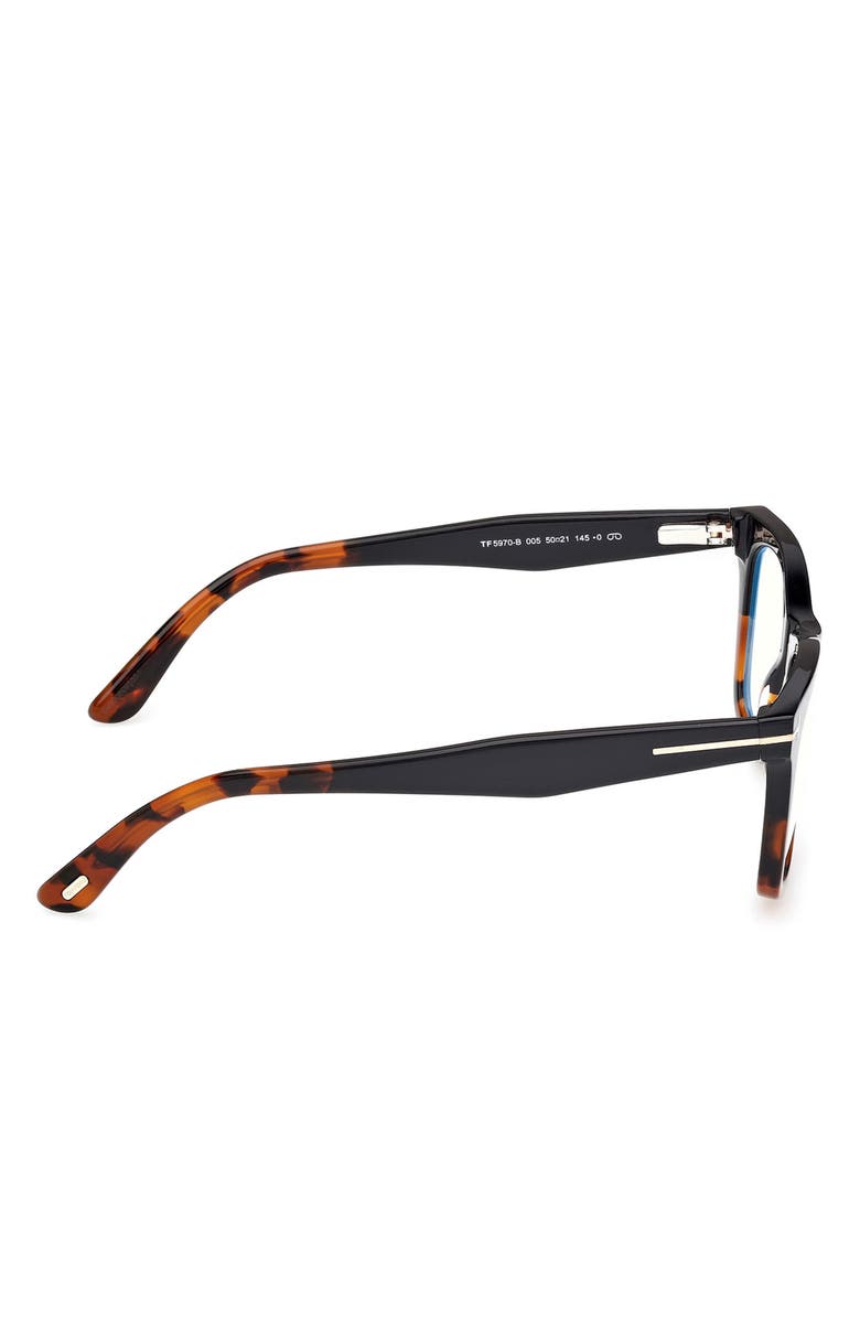 TOM FORD 50mm Square Blue Light Blocking Optical Glasses, Alternate, color, Black / Havana / T Logo