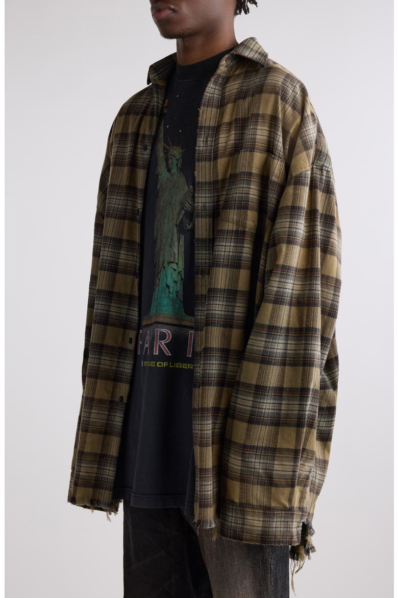 Layered Plaid Distressed Paris Liberty Graphic Top, Alternate, color, LIGHT KHAKI