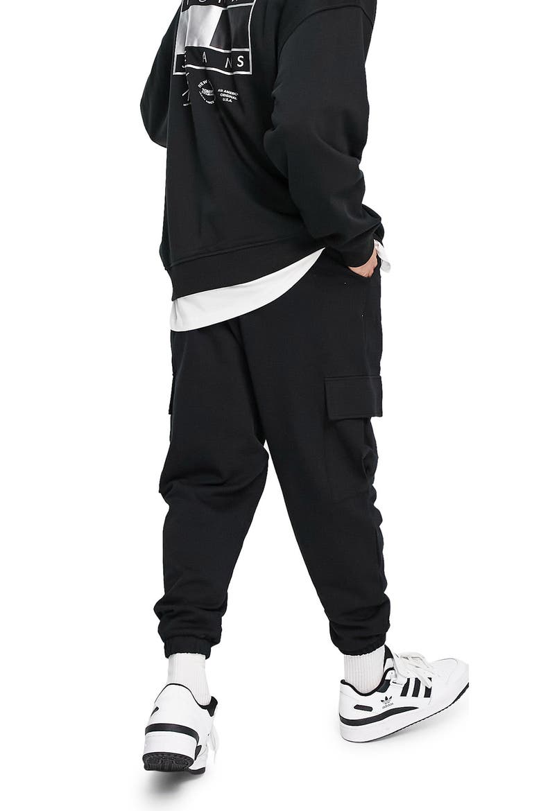 Oversize Cargo Pocket Cotton Joggers, Alternate, color, BLACK