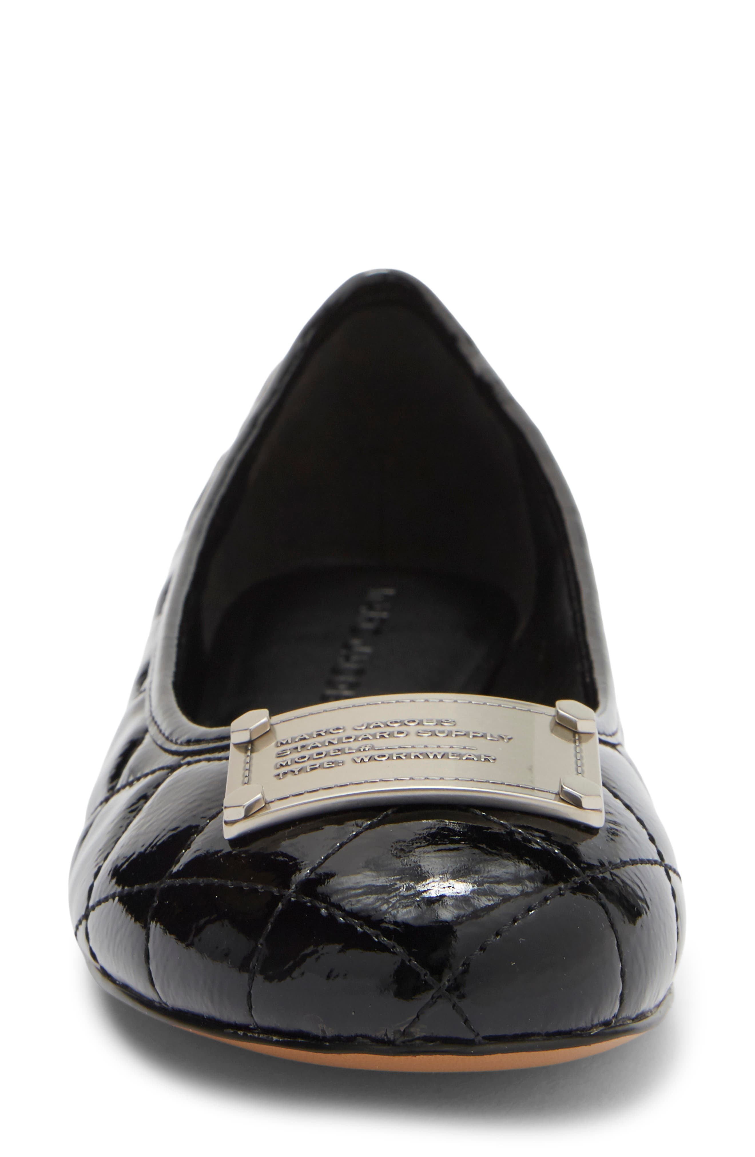The Plaza Faux Leather Ballerina Flat, Alternate, color, BLACK