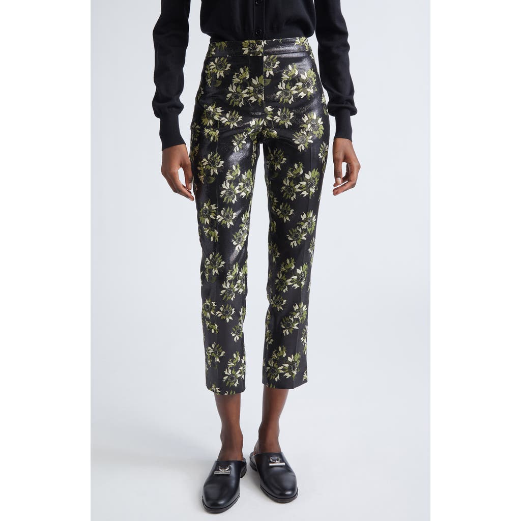 Alexander Mcqueen Mcqueen Metallic Sunflower Jacquard Cigarette Trousers In Black