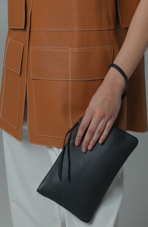 Callista Slim Grained Leather Wristlet In Black