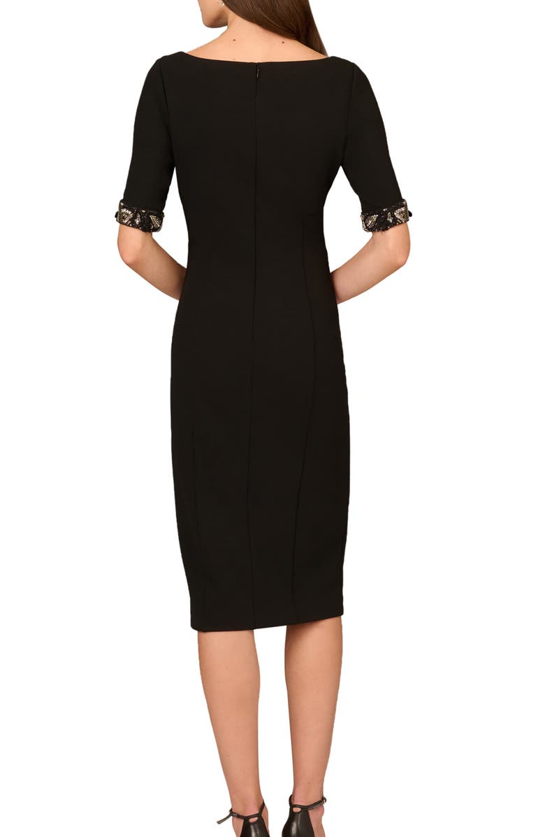 Aidan Mattox by Adrianna Papell Beaded Sleeve Stretch Crepe Cocktail Midi Dress, Alternate, color, 