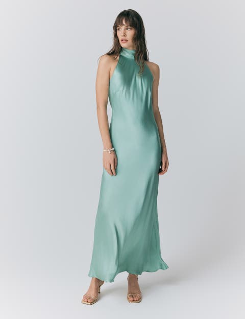 Amaia Halter Neck Satin Maxi Dress