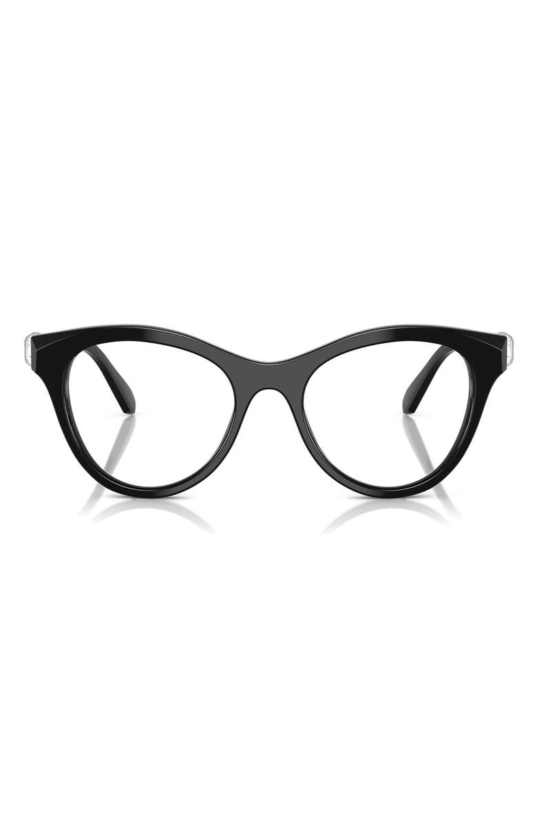 Swarovski 50mm Round Optical Glasses, Main, color, Black