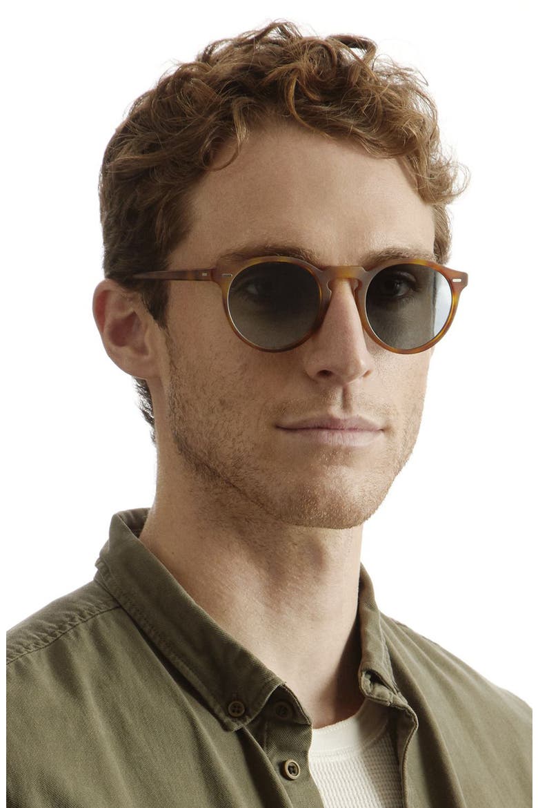 Gregory Peck 50mm Round Sunglasses, Alternate, color, SEMI MATTE LBR / INDIGO PHOTOCHROMIC