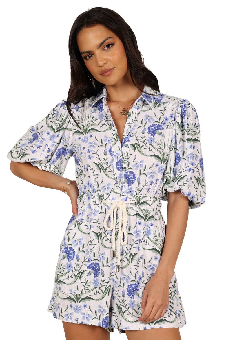 Annie Button Front Romper, Alternate, color, BLUE FLORAL