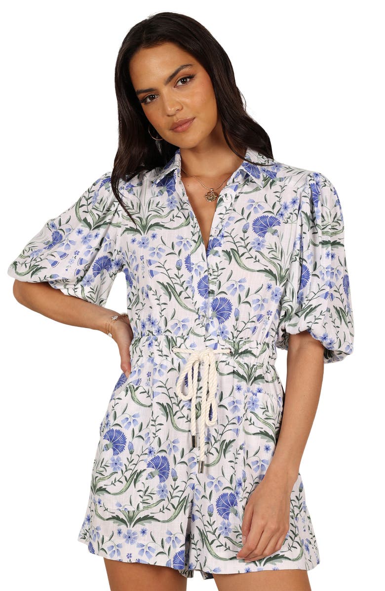 Petal & Pup Annie Button Front Romper, Alternate, color, Blue Floral