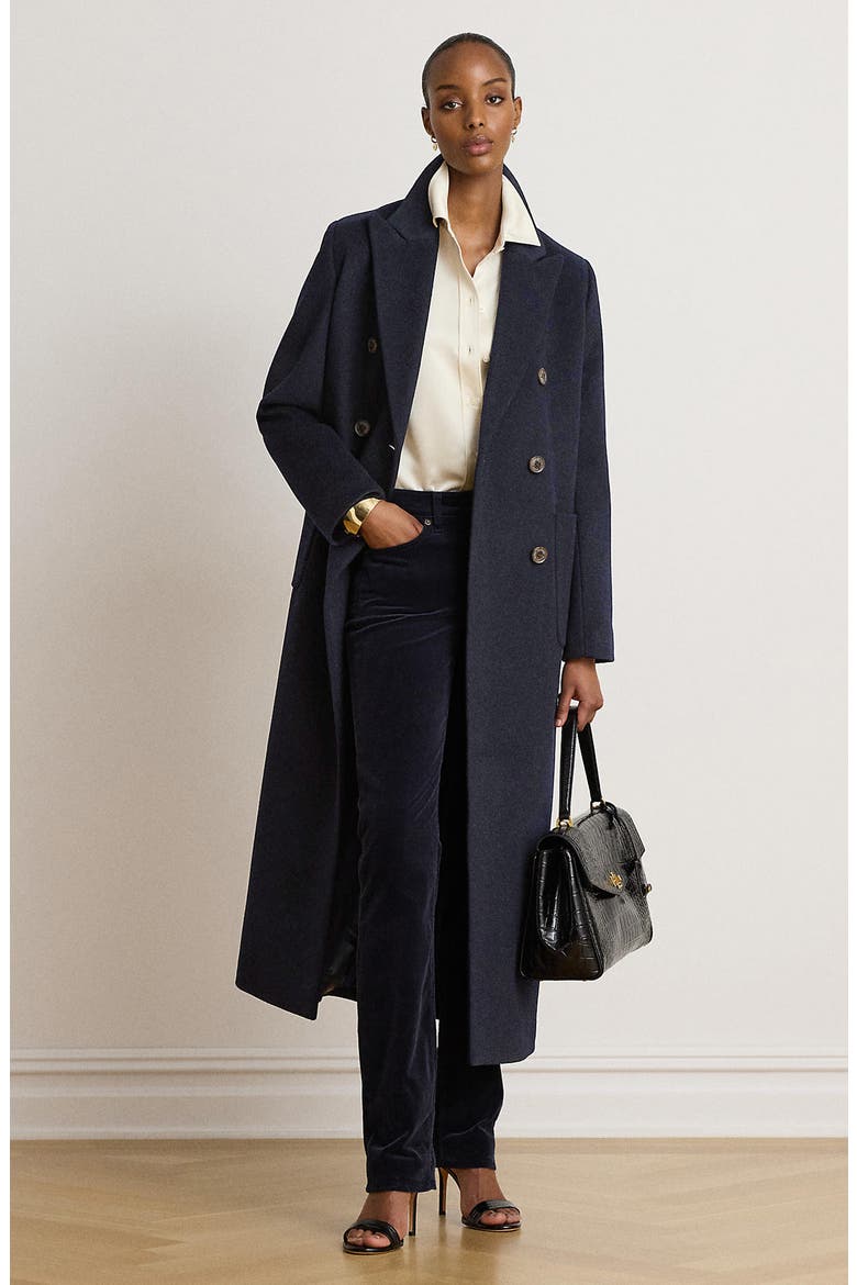 Double Breasted Longline Wool Blend Coat, Alternate, color, REGAL NAVY