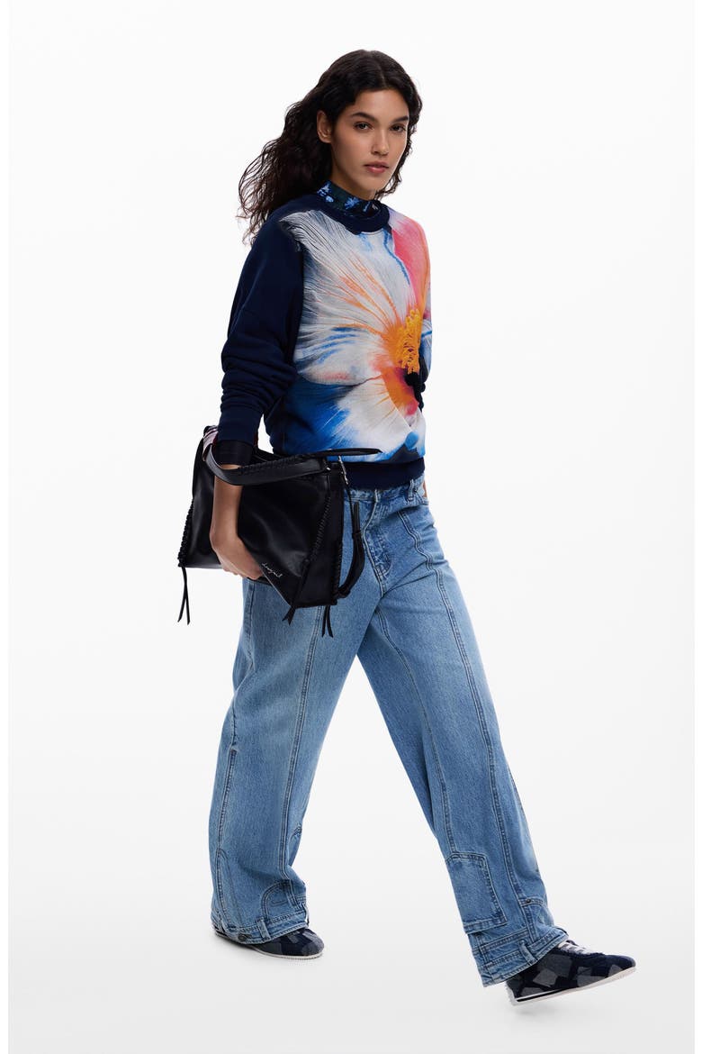 Pansy Cotton Graphic Sweatshirt, Alternate, color, BLUE