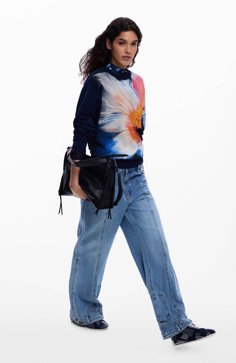 Desigual Pansy Cotton Graphic Sweatshirt, Alternate, color, Blue