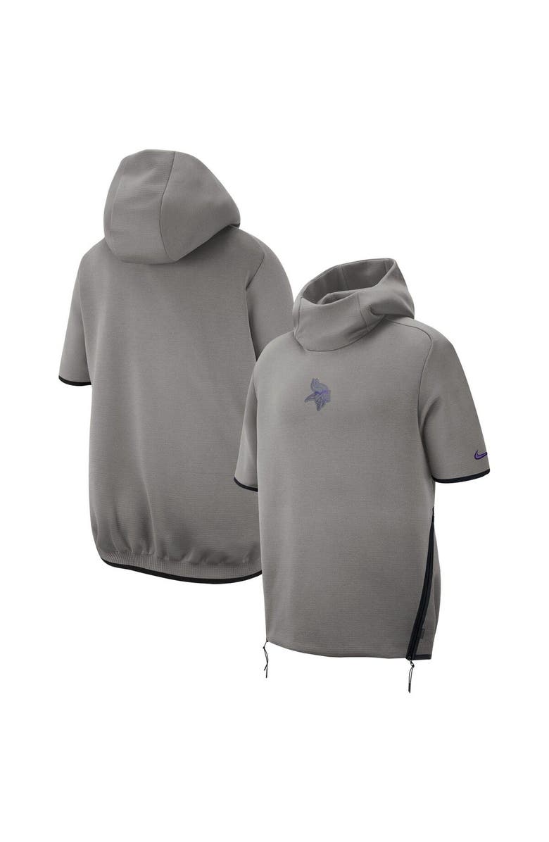 Nike Men's Nike Gray Minnesota Vikings 2019 Sideline Repel Short Sleeve Pullover Hoodie, Main, color, 