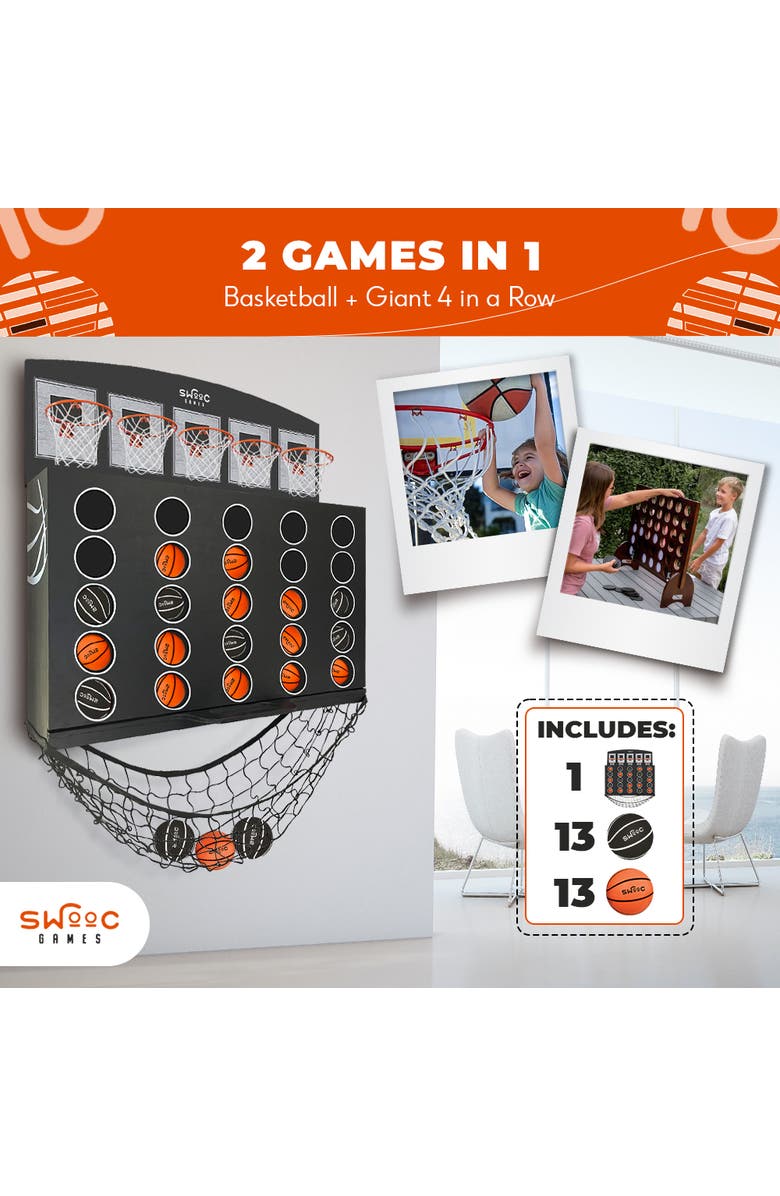 Swooc Games Low Post Lineup | Wall Mounted Basketball 4 In A Row, Alternate, color, Black