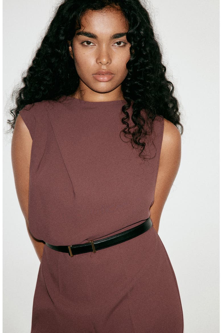 Sleeveless Belted Jumpsuit, Alternate, color, BROWN