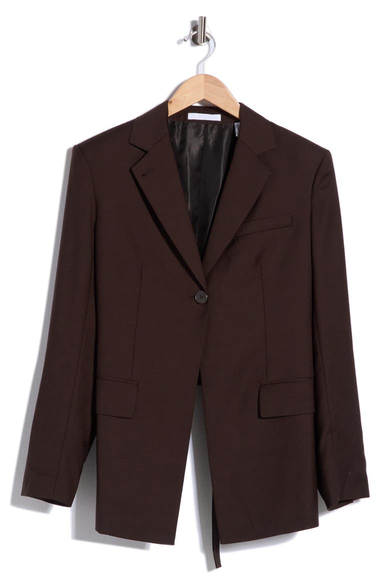 Cutaway One-Button Blazer, Alternate, color, DARK CHOCOLATE