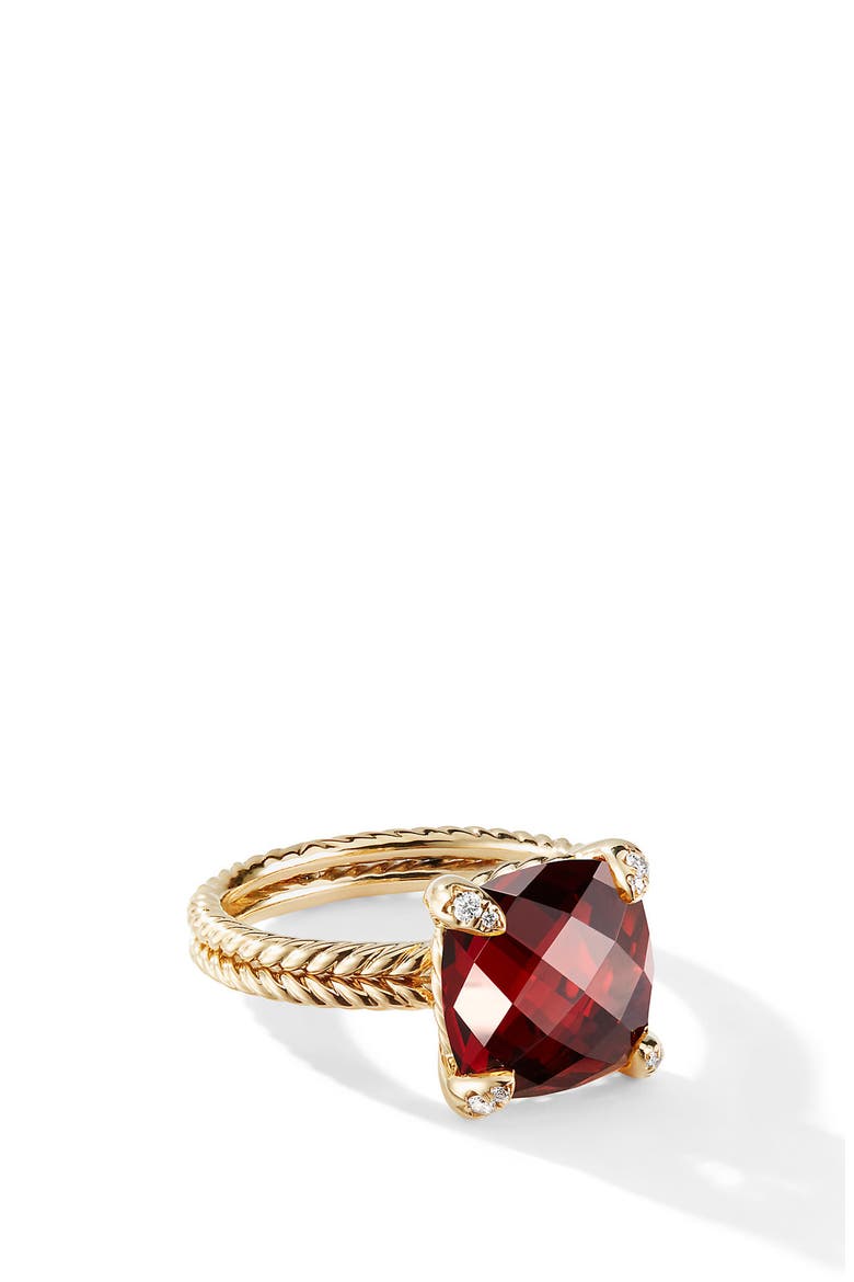 Châtelaine Ring with Semiprecious Stone and Diamonds in 18K Gold, Main, color, GARNET
