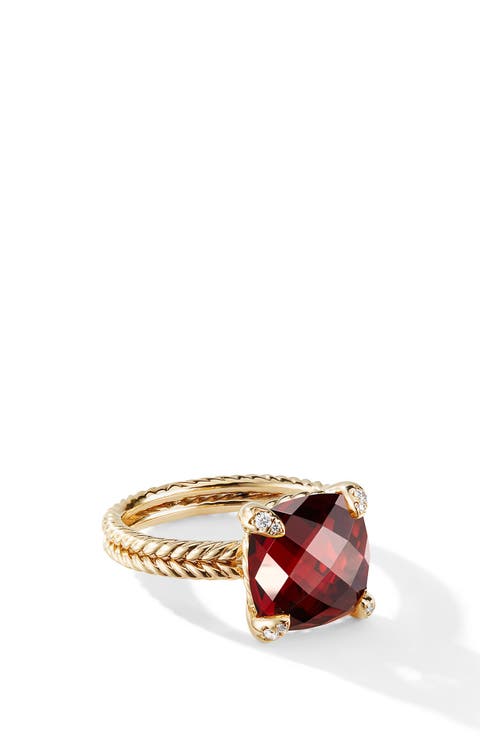 Châtelaine Ring with Semiprecious Stone and Diamonds in 18K Gold