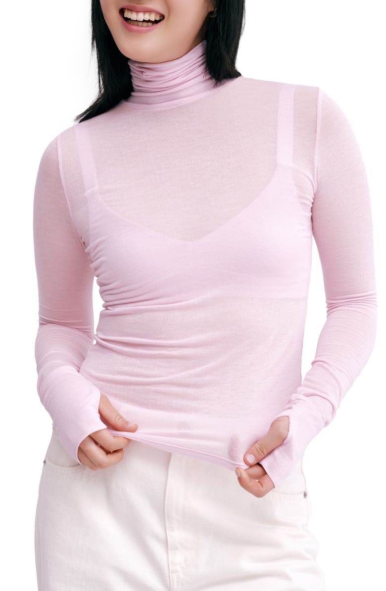Marcella Eloise Turtleneck Semisheer Jersey Top, Main, color, Mauve